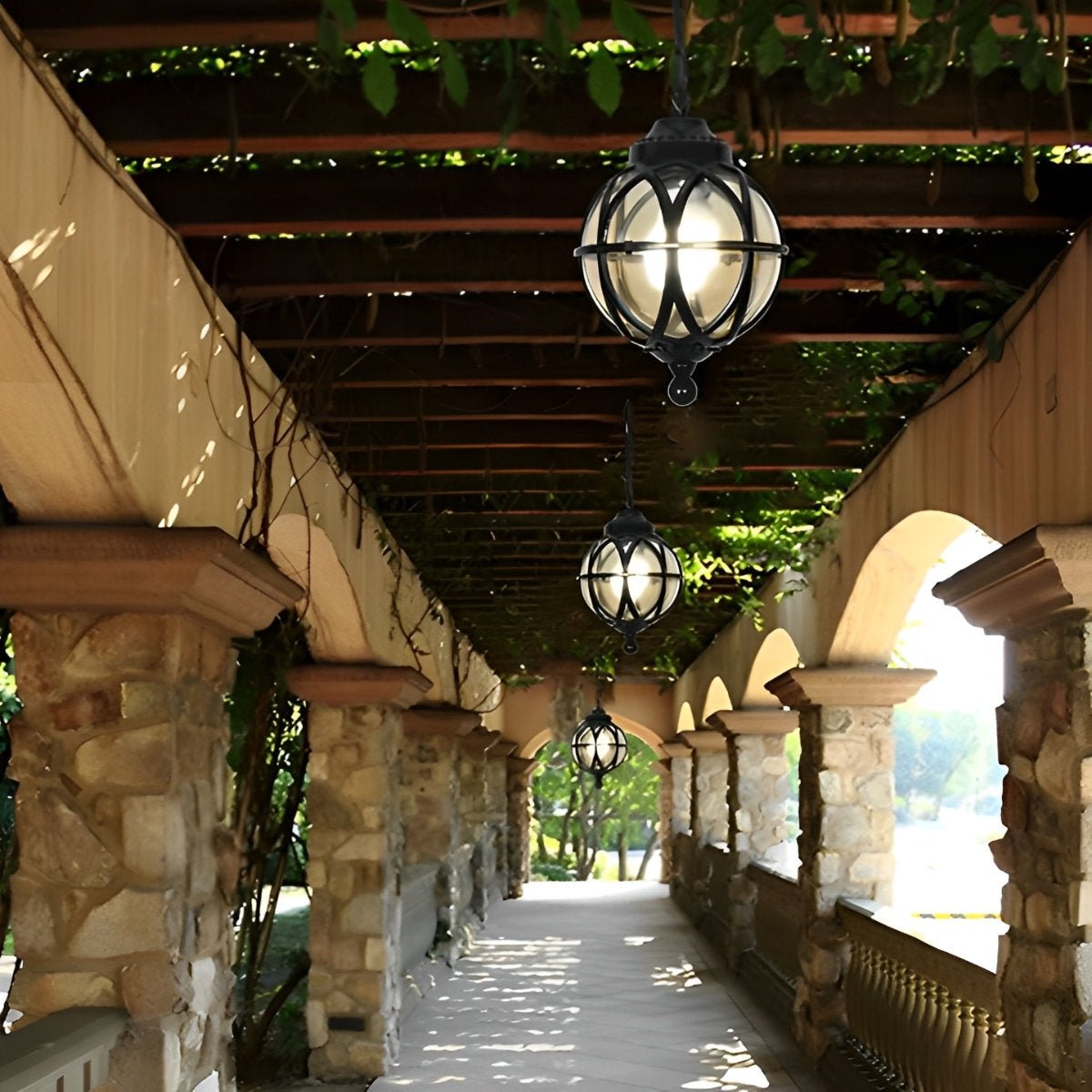 Lustre en Verre et Aluminium Étanche pour Extérieur avec Chaîne Suspendue Ajustable