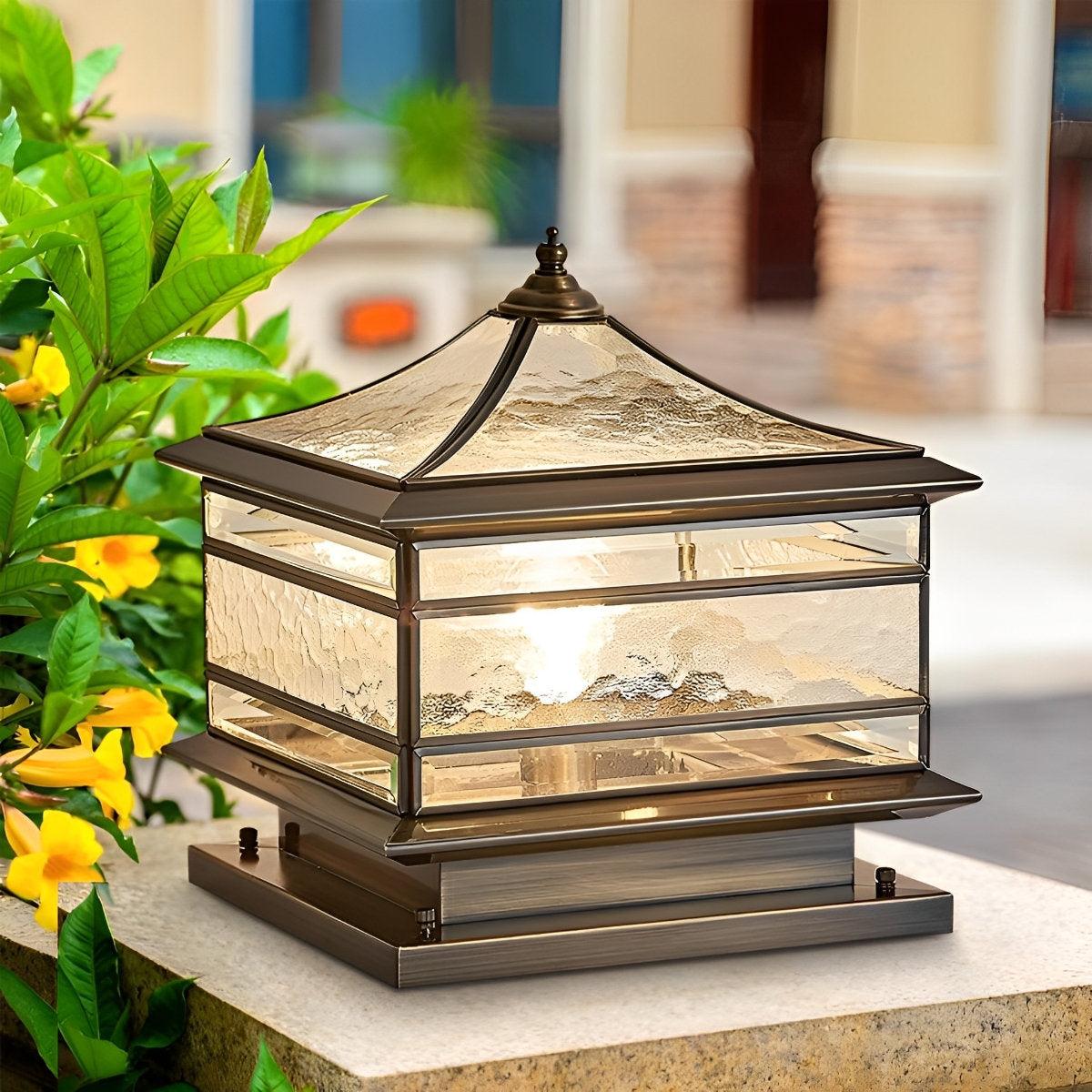 Luminaires de poteau de clôture vintage en verre étanche en cuivre pour extérieur