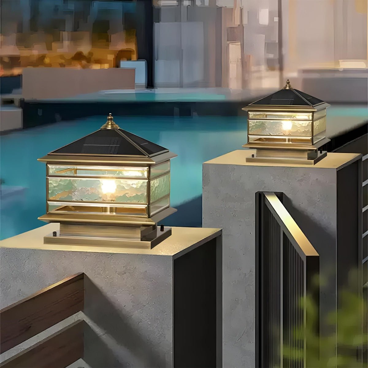 Luminaires de poteau de clôture vintage en verre étanche en cuivre pour extérieur