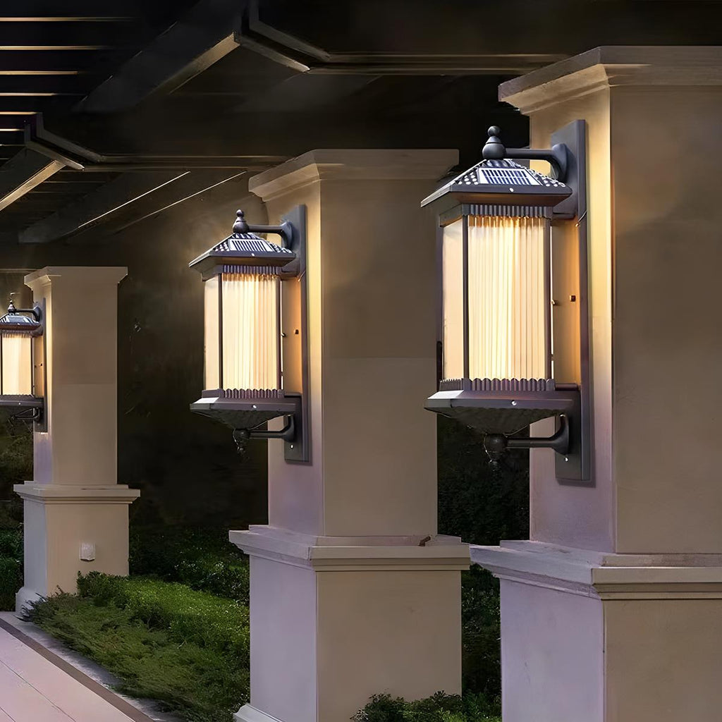 Luminaires muraux solaires en verre rétro rayé étanches