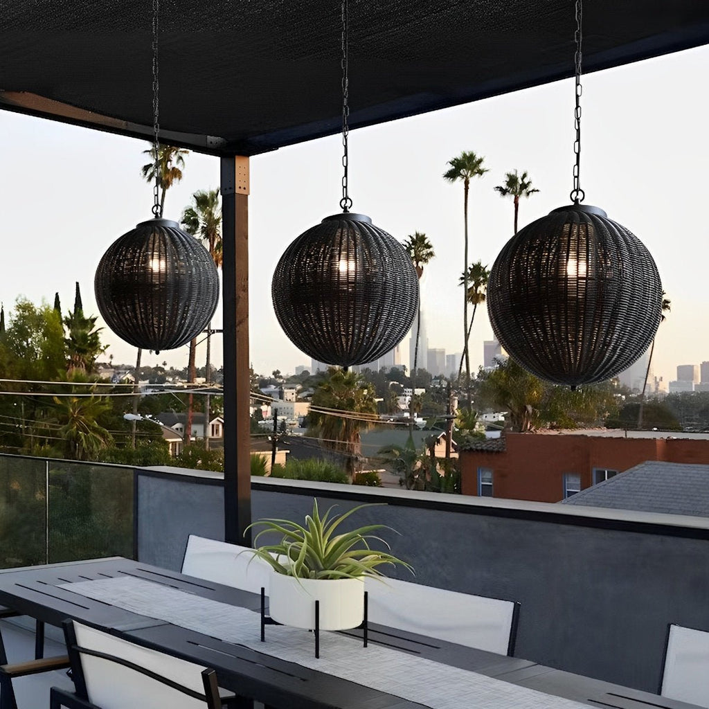 Lampes suspendues étanches en rotin rond pour l'extérieur