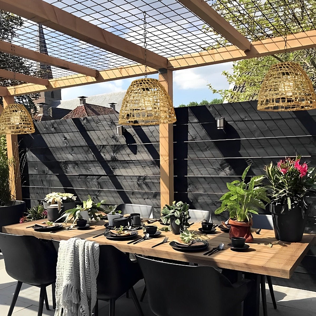 Lanternes Suspendues Étanches Solaire en Rattan pour Extérieur