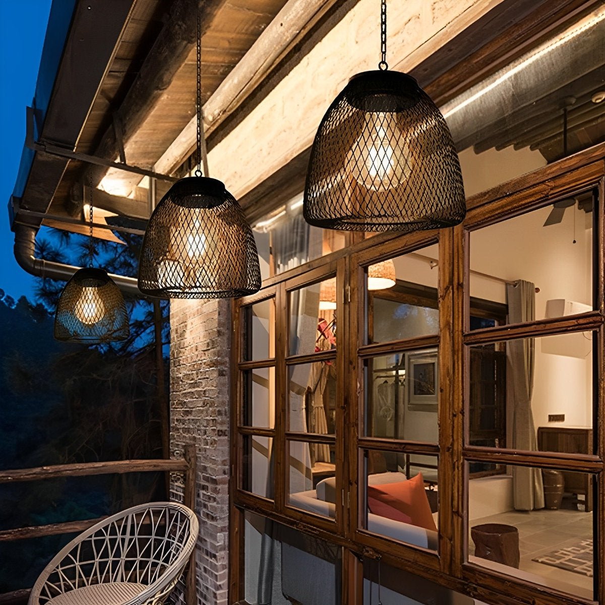 Lanternes Suspendues Étanches Solaire en Rattan pour Extérieur